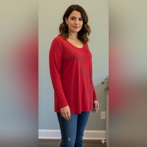 Maggie Barnes Long Sleeve Tunic Red with Embellishments Size 3X (26/28) NWT